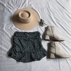 Dark Green Floral Mini Skirt